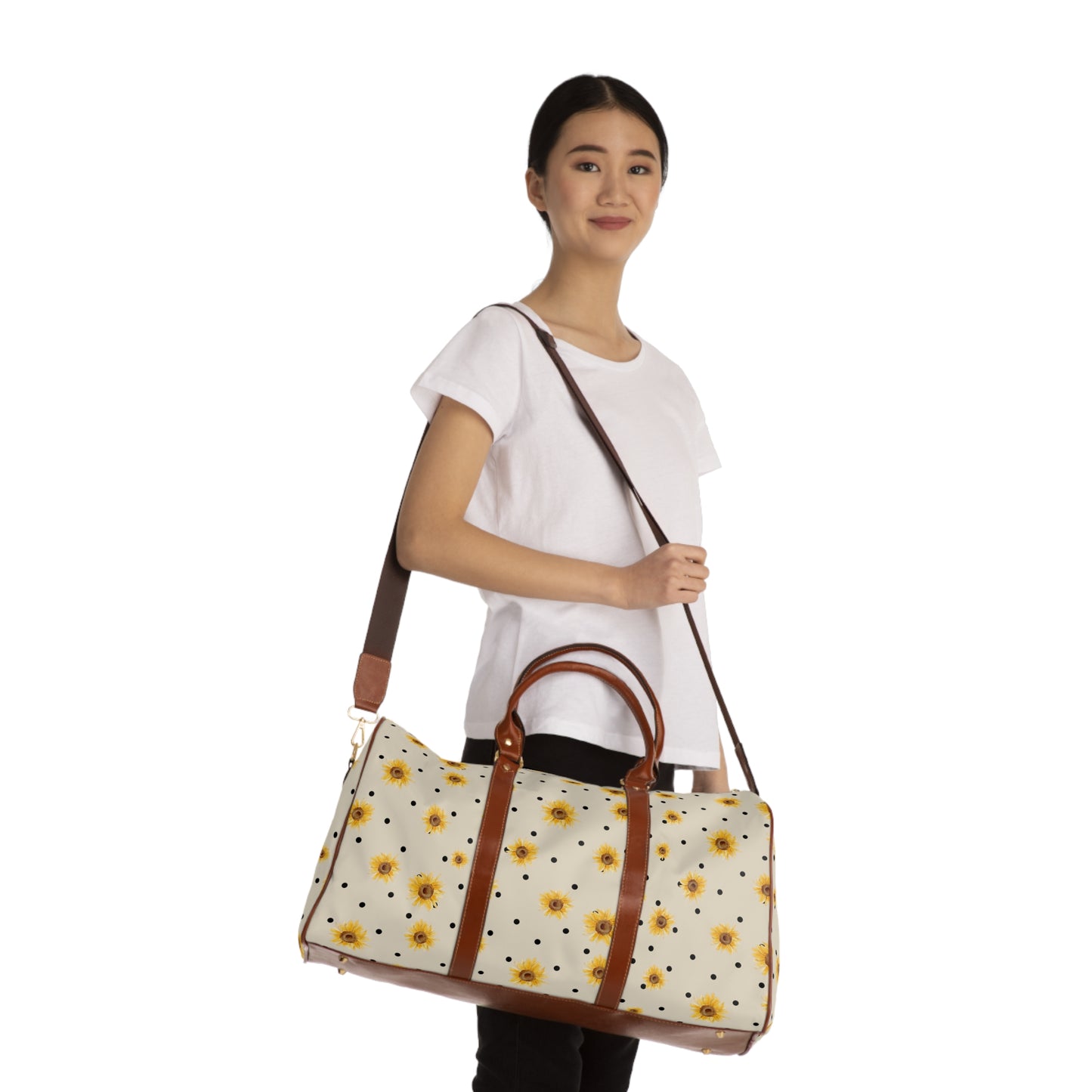 Polka Dot Sunflower Waterproof Travel Bag
