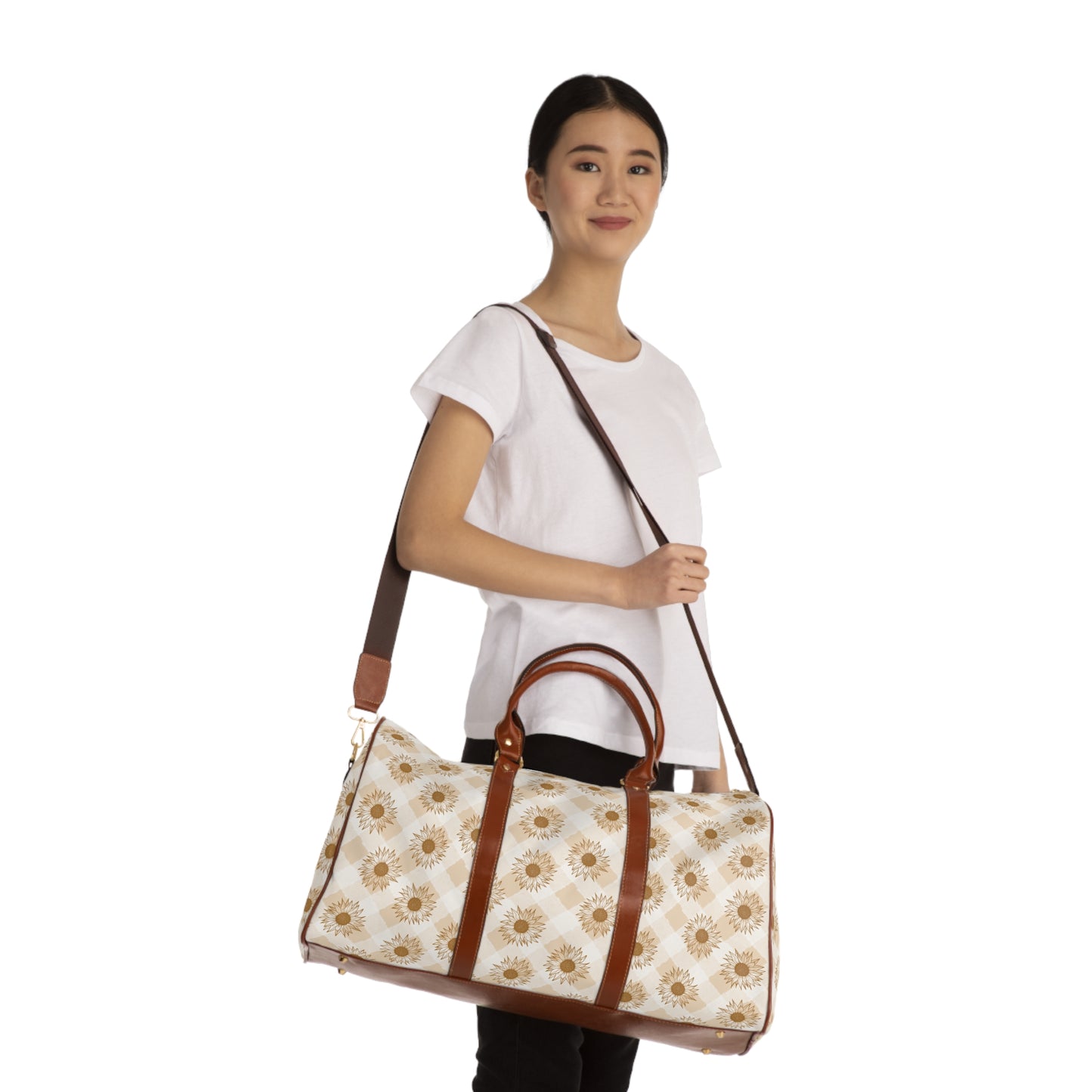 Cross Gingham Sunflower Waterproof Travel Bag