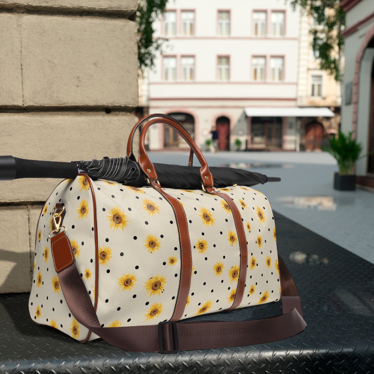 Polka Dot Sunflower Waterproof Travel Bag